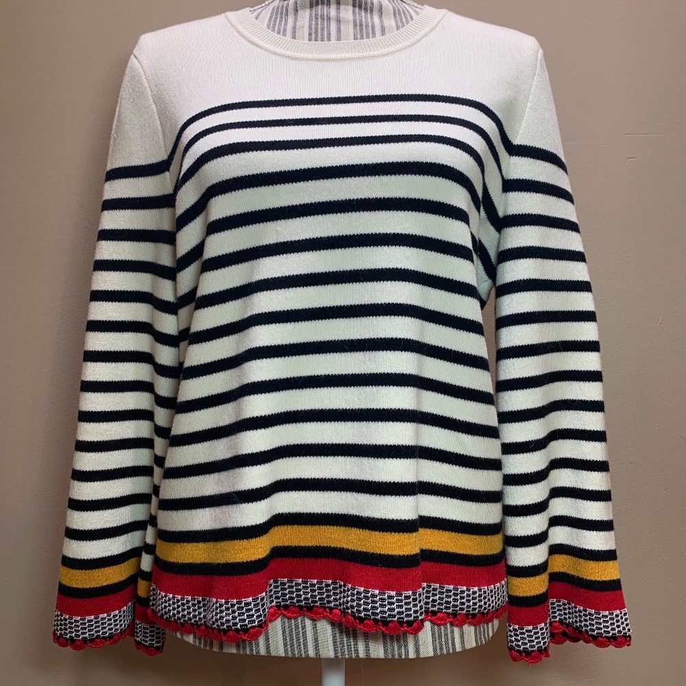 Marled Reunited Clothing Striped Sweater Womens Size L Multicolor Crochet